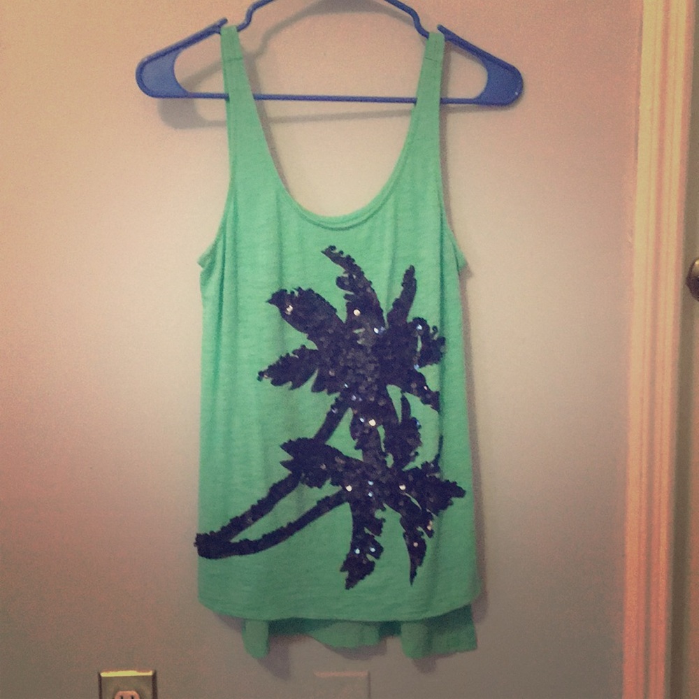 Express Green with Black sequins tank